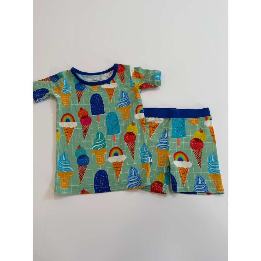 Little Sleepies Aqua Ice Cream Rainbow Bamboo Pajama Set 2T